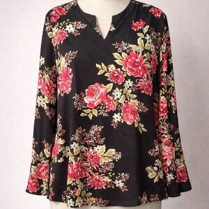 IMAN Black and Pink Floral Blouse